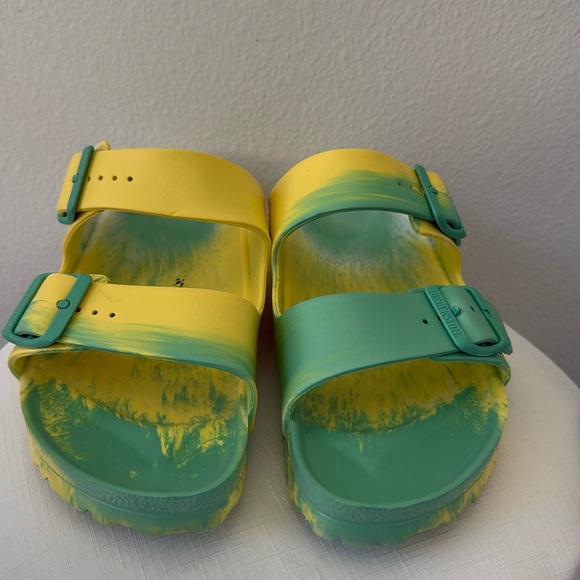 Birkenstock Shoes - BIRKENSTOCK sandals Green/Yellow/White Rubber Slides Sandals size 10/41